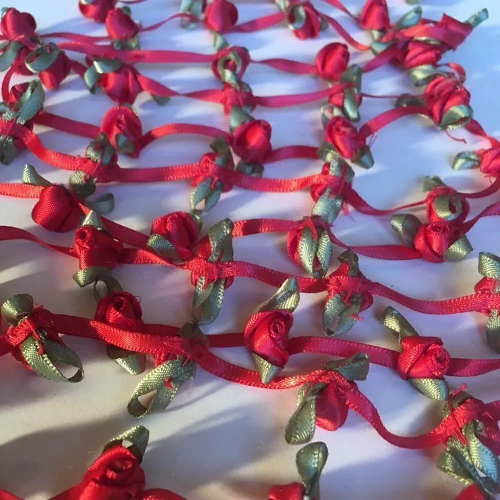 RED SATIN Ribbon with Roses